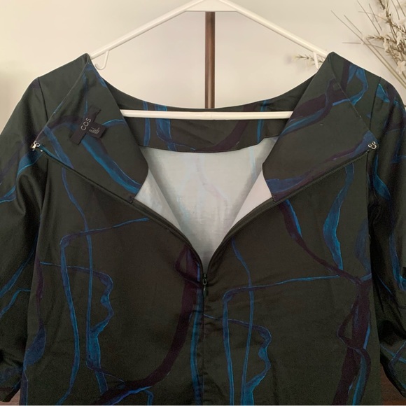 COS Green Blue Abstract Print Blouse with Statement Sleeves, Size 2 - Picture 7 of 10